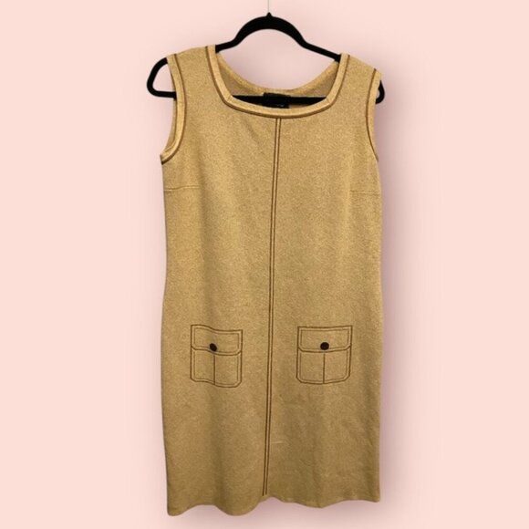 Vintage Trompe L'Oeil Tan Dress - Picture 1 of 7